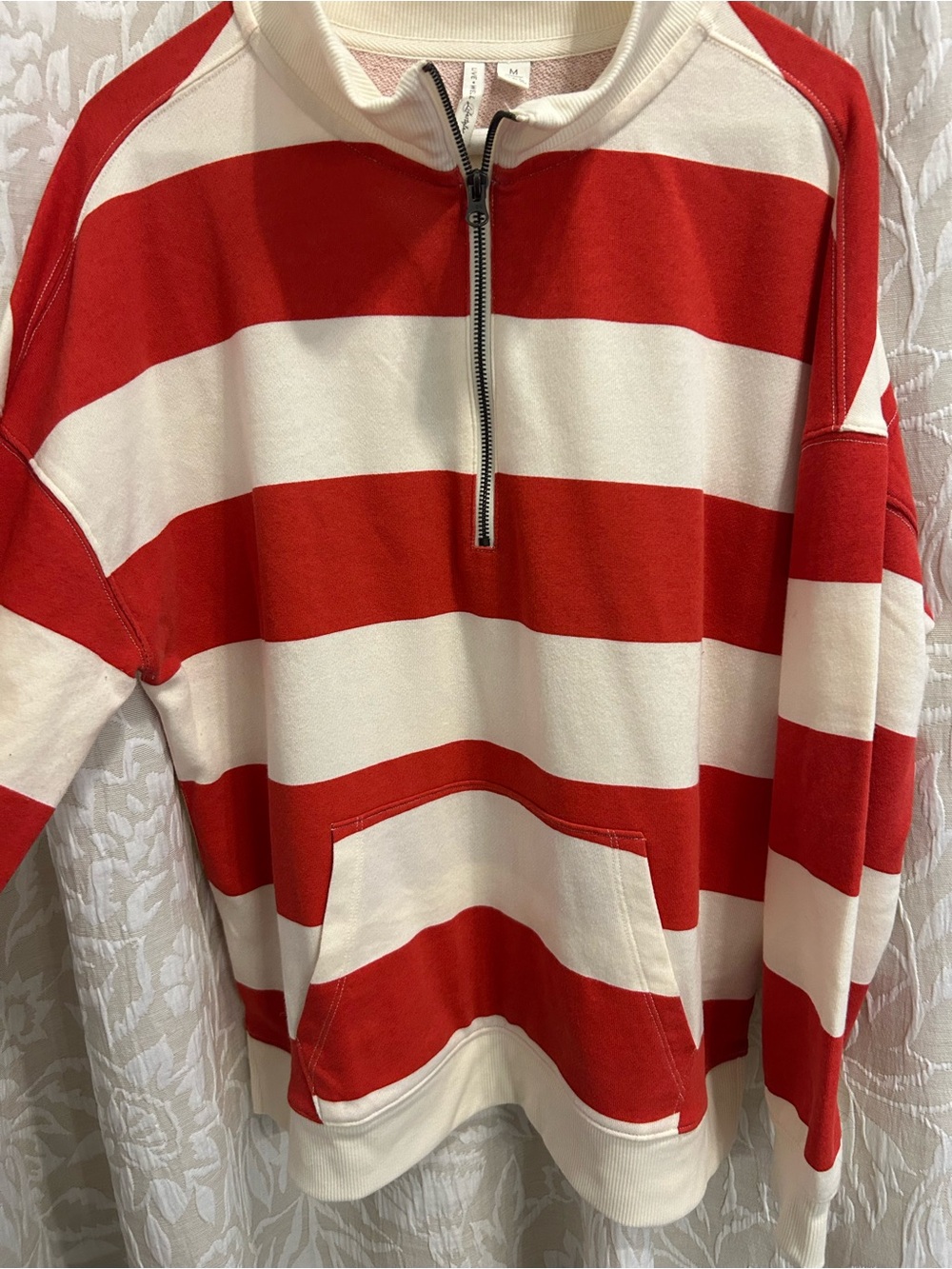Cato Red & Cream Striped Half-Zip Pullover